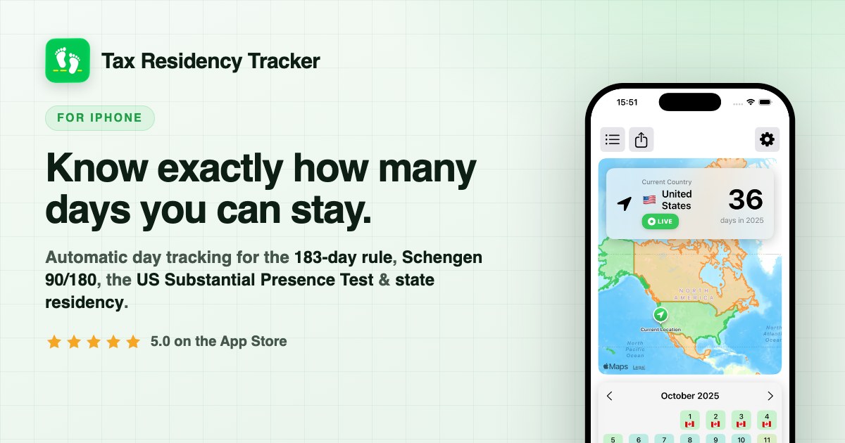 Tax Residency Tracker - Automatic 183-Day & Tax Residency Tracking